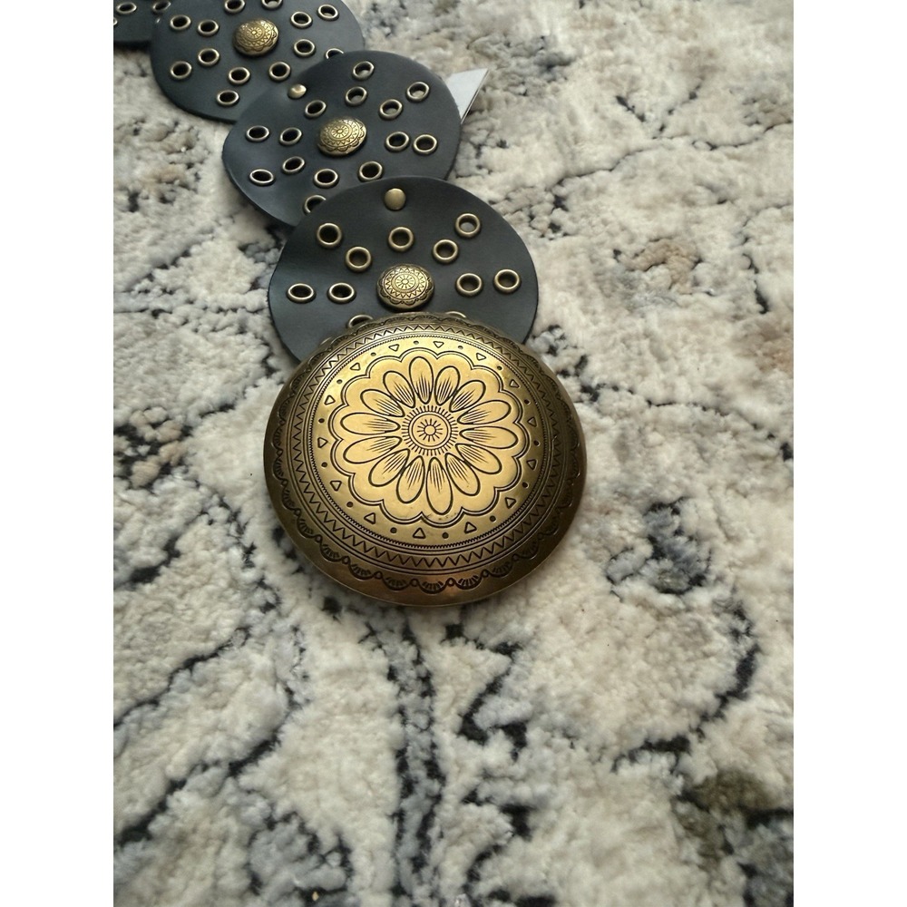 New Western Grommet Circular Brown Belt Steam Punk Bronze Concho Hippie Cowgirl